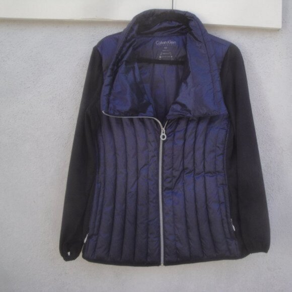 Calvin Klein Womens Navy Blue Size 0X Duck Down Puffer Body Zipper Knit Sleeves - Picture 3 of 5